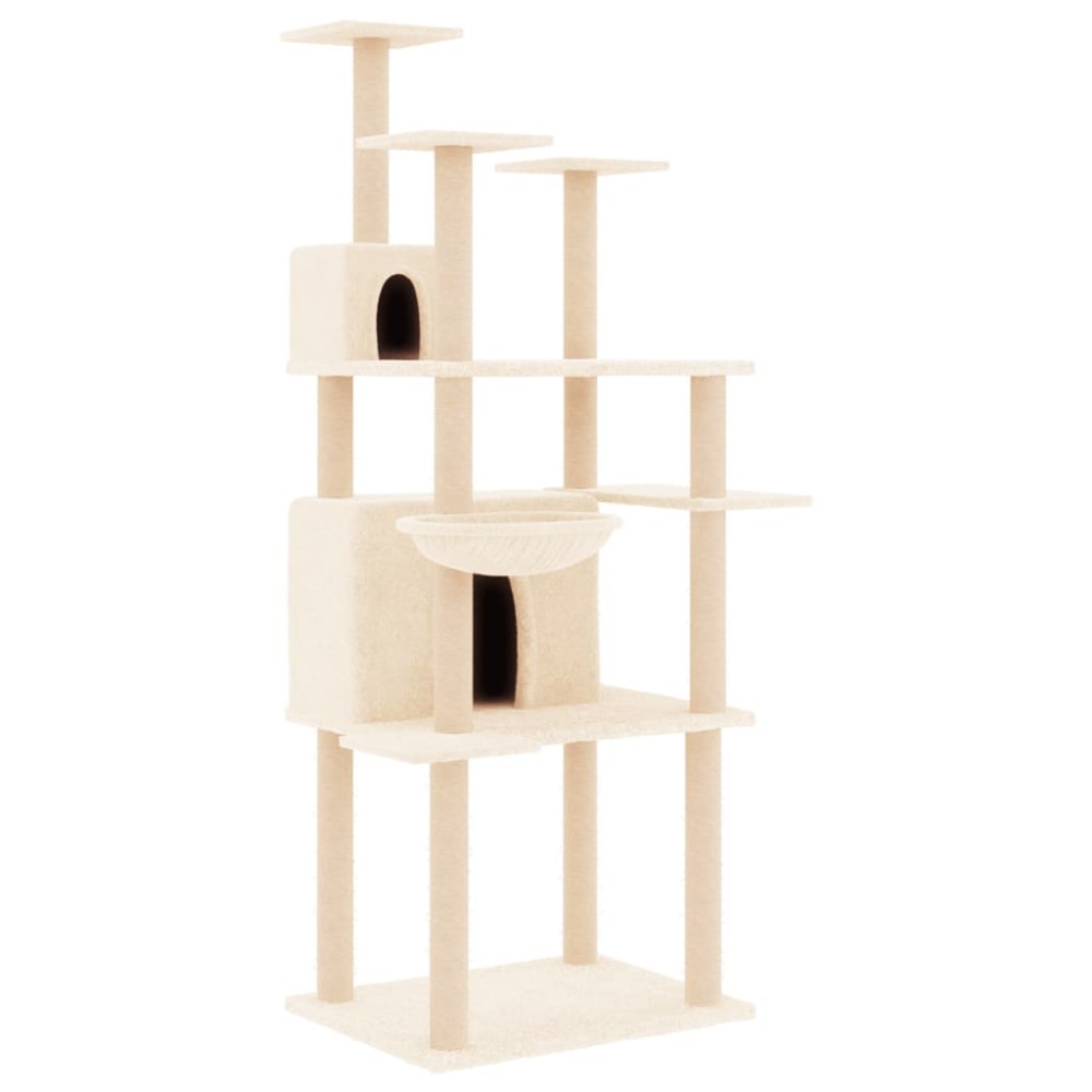 vidaXL Ansamblu de pisici cu stâlpi din funie de sisal, crem, 166 cm
