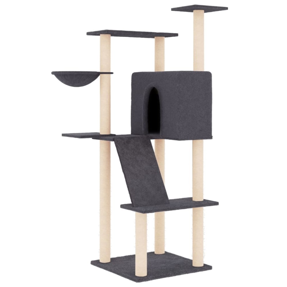 vidaXL Ansamblu de pisici, stâlpi din funie sisal, gri închis, 143 cm