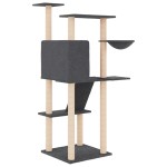 vidaXL Ansamblu de pisici, stâlpi din funie sisal, gri închis, 143 cm