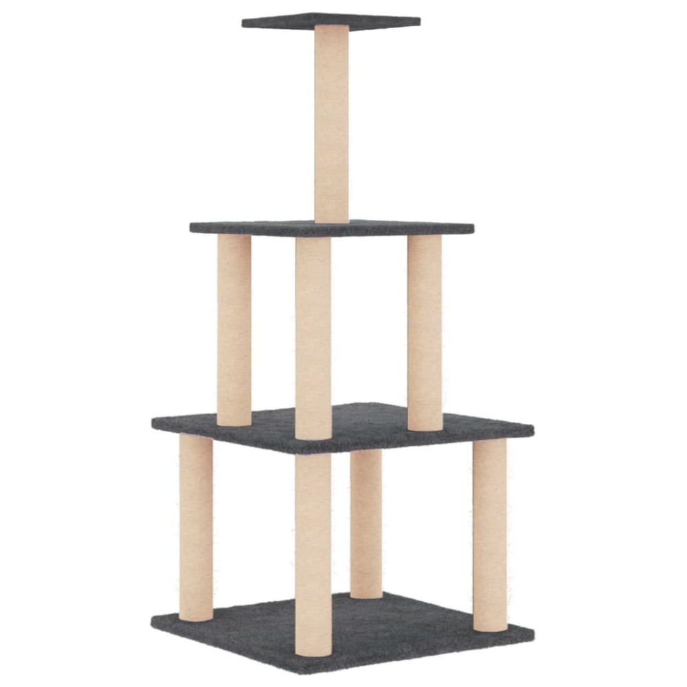 vidaXL Ansamblu pisici, stâlpi din funie sisal, gri închis, 111 cm