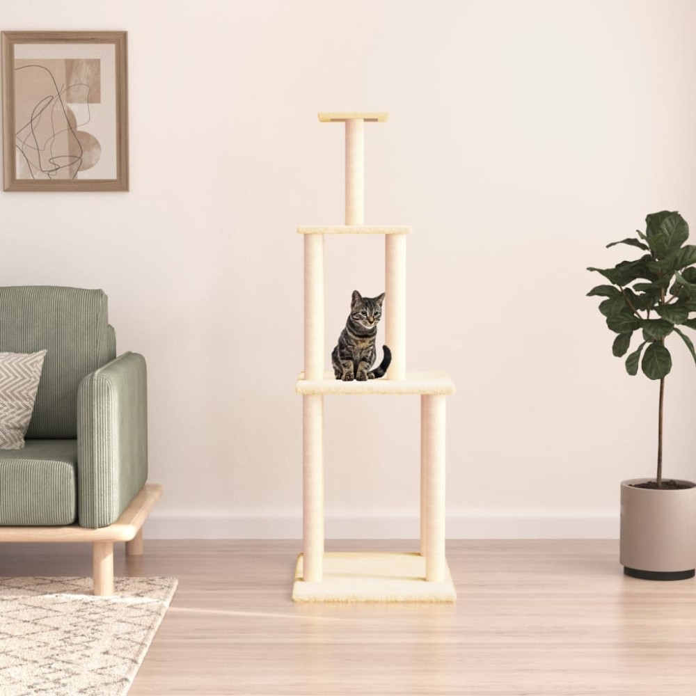 vidaXL Ansamblu de pisici cu stâlpi din funie de sisal, crem, 149 cm
