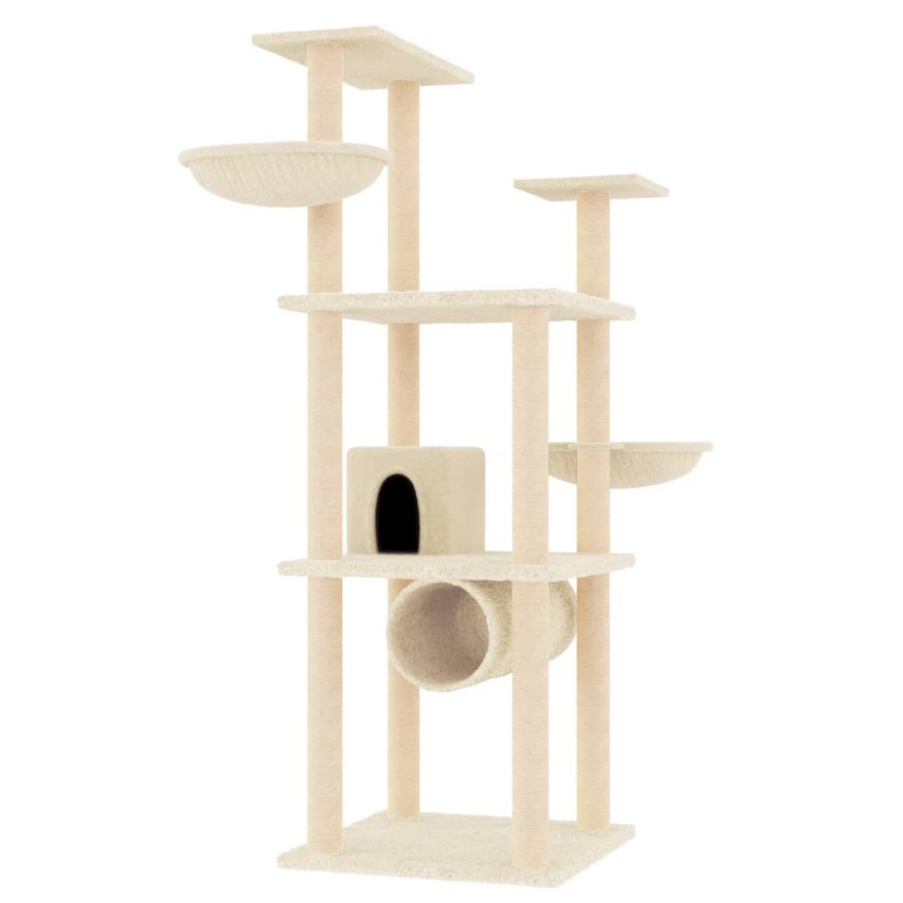 vidaXL Ansamblu de pisici cu stâlpi din funie de sisal, crem, 141 cm