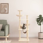 vidaXL Ansamblu de pisici cu stâlpi din funie de sisal, crem, 141 cm vidaXL Ansamblu de pisici cu stâlpi din funie de sisal, crem, 141 cm