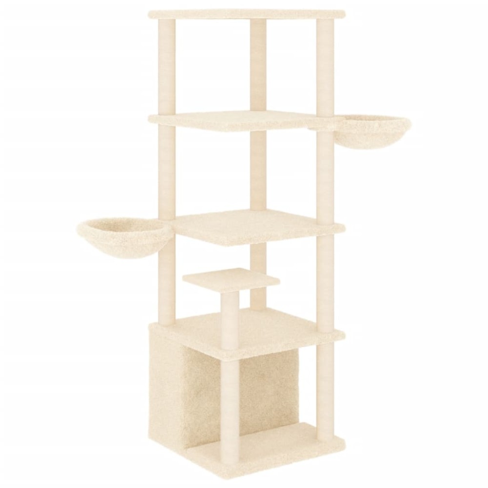 vidaXL Ansamblu de pisici cu stâlpi din funie de sisal, crem, 147 cm
