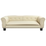 vidaXL Pat de câini, crem, 95x55x30 cm, piele ecologică vidaXL Pat de câini, crem, 95x55x30 cm, piele ecologică