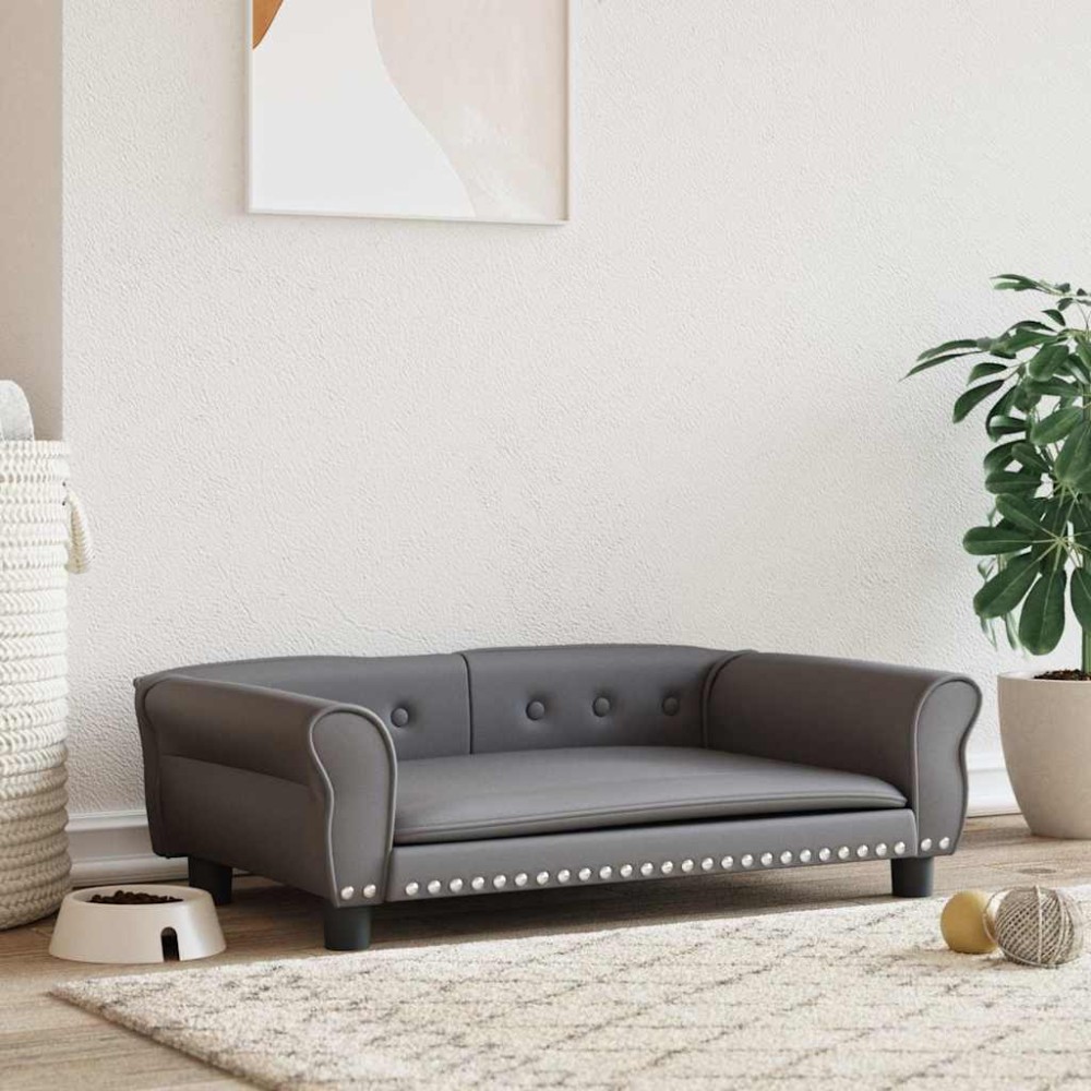 vidaXL Pat de câini, gri, 95x55x30 cm, piele ecologică