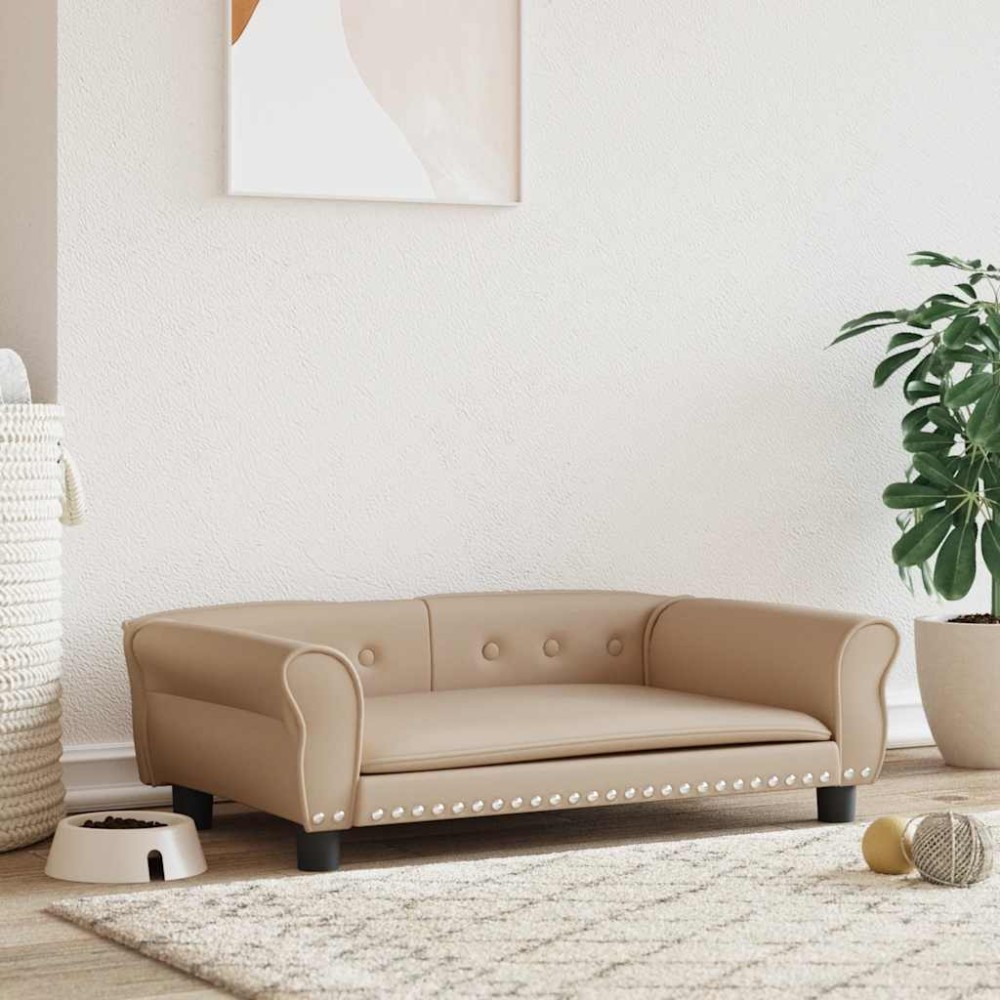 vidaXL Pat de câini, cappuccino, 95x55x30 cm, piele ecologică