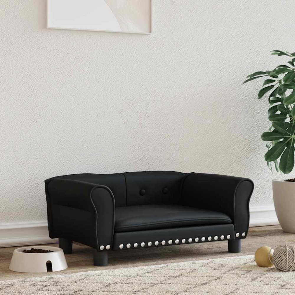 vidaXL Pat de câini, negru, 70x45x30 cm, piele ecologică