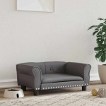 vidaXL Pat de câini, gri, 70x45x30 cm, piele ecologică vidaXL Pat de câini, gri, 70x45x30 cm, piele ecologică
