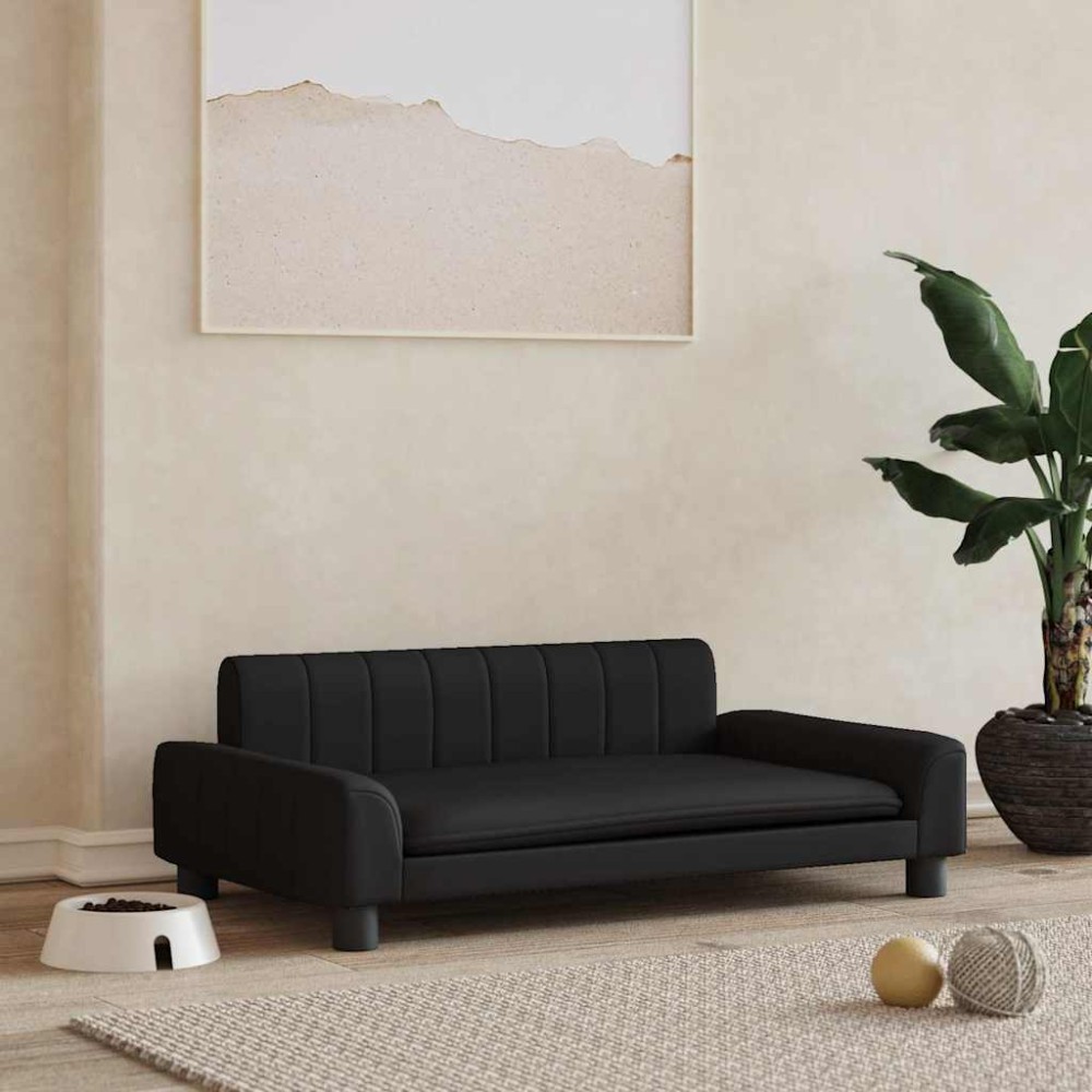 vidaXL Pat de câini, negru, 90x53x30 cm, piele ecologică