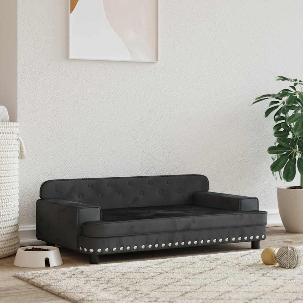 vidaXL Pat de câini, negru, 90x53x30 cm, catifea