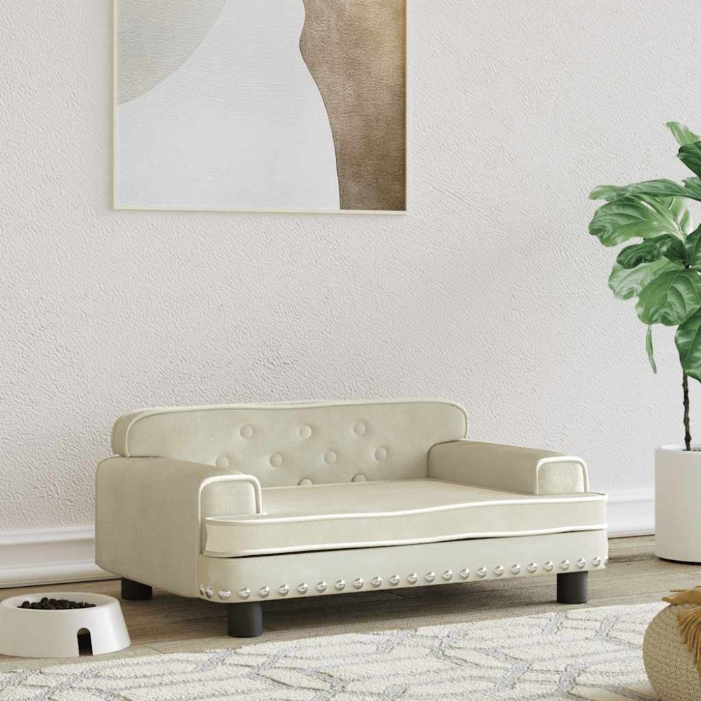 vidaXL Pat de câini, crem, 70x45x30 cm, catifea
