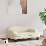 vidaXL Pat de câini, crem, 70x45x30 cm, piele ecologică vidaXL Pat de câini, crem, 70x45x30 cm, piele ecologică