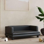 vidaXL Pat de câini, negru, 80x45x30 cm, piele ecologică vidaXL Pat de câini, negru, 80x45x30 cm, piele ecologică