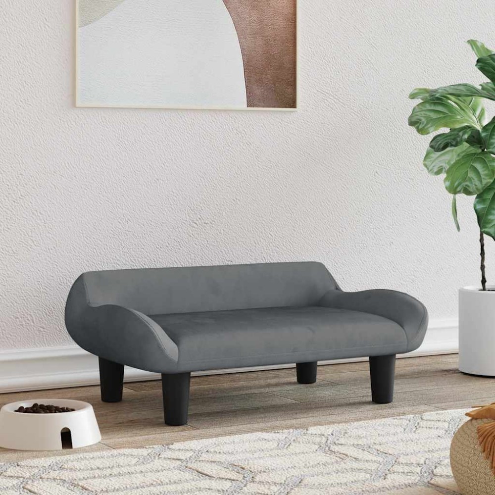 vidaXL Pat de câini, gri închis, 70x40x24 cm, catifea