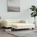 vidaXL Pat pentru câini cu extensie, crem, 100x50x30 cm, catifea vidaXL Pat pentru câini cu extensie, crem, 100x50x30 cm, catifea
