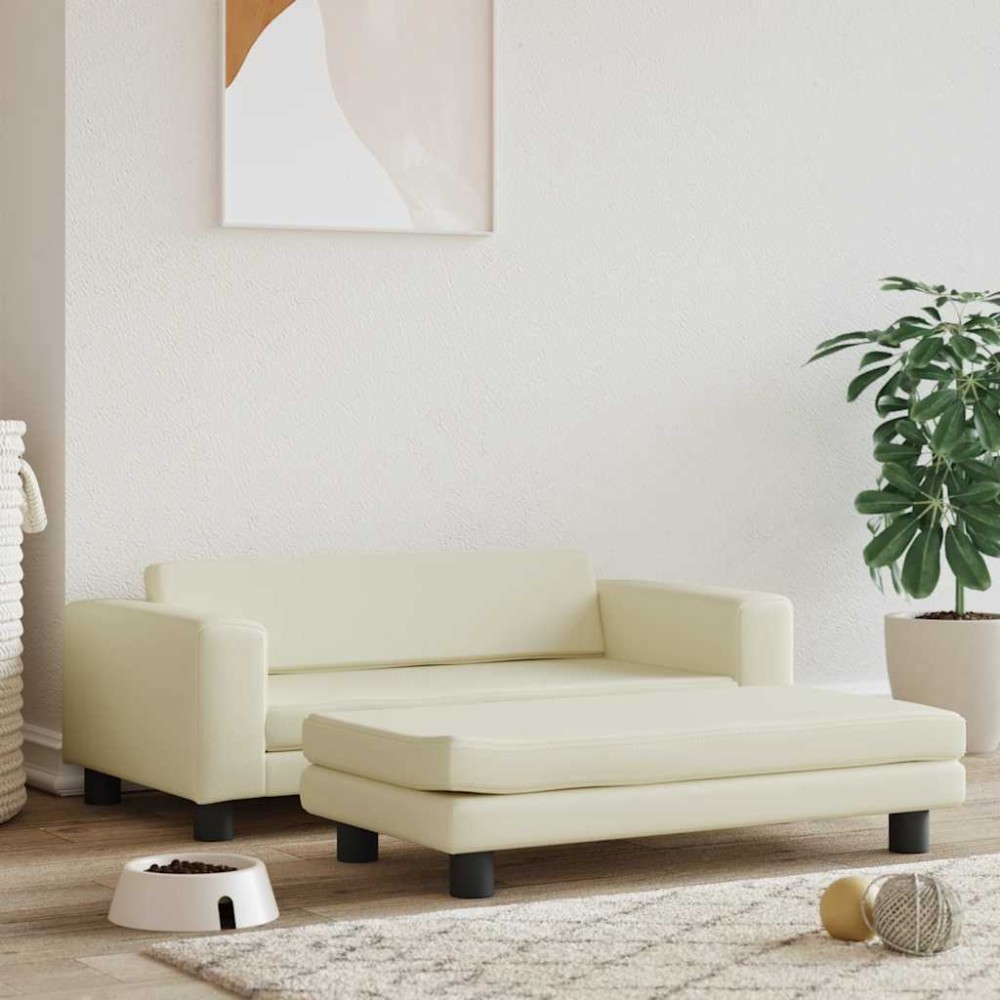 vidaXL Pat pentru câini cu extensie, crem, 100x50x30 cm, piele eco