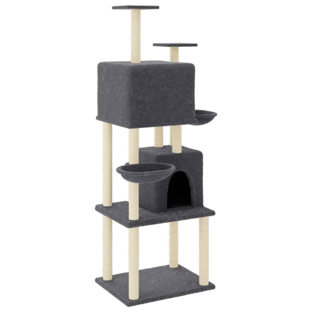 vidaXL Ansamblu de pisici, stâlpi din funie sisal, gri închis, 180 cm