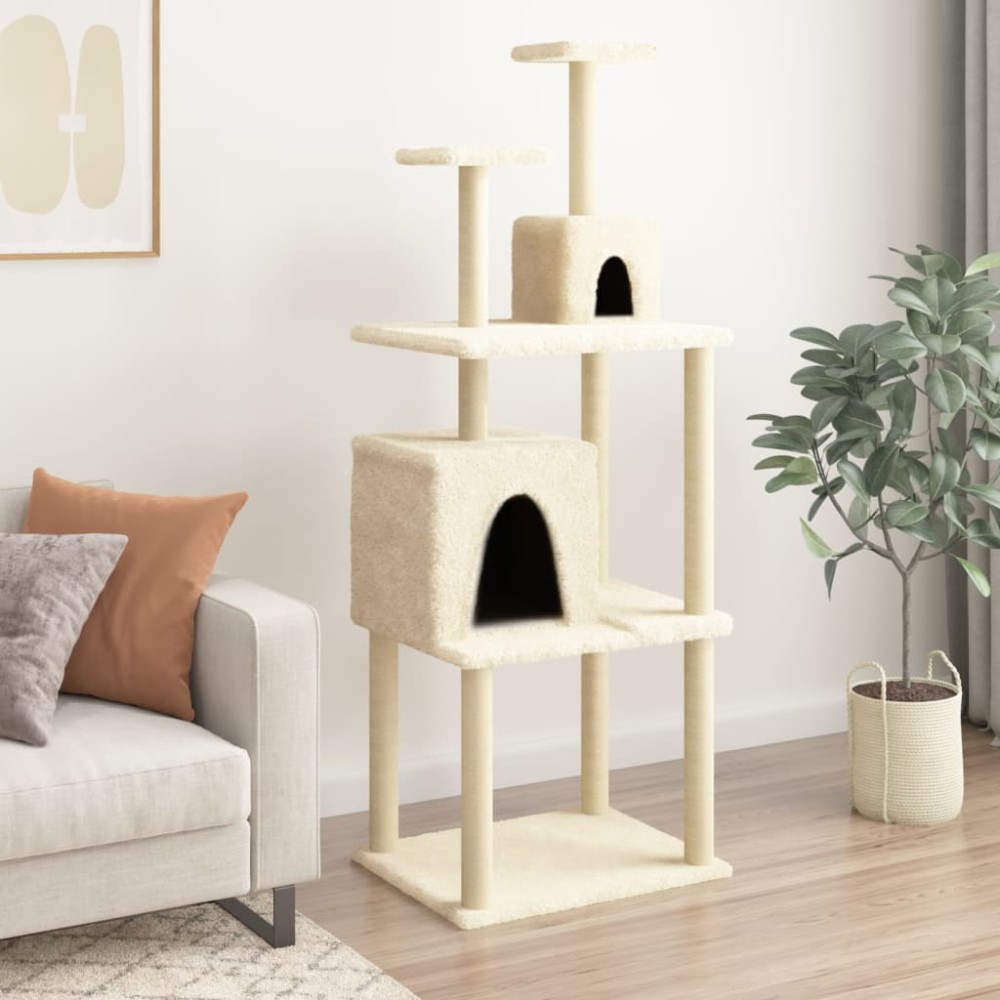 vidaXL Ansamblu de pisici cu stâlpi din funie de sisal, crem, 167 cm