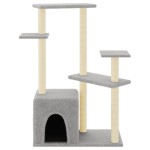 vidaXL Ansamblu pisici cu stâlpi din funie sisal, gri deschis, 107,5cm vidaXL Ansamblu pisici cu stâlpi din funie sisal, gri deschis, 107,5cm