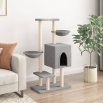 vidaXL Ansamblu pisici cu stâlpi de zgâriat, gri deschis, 117cm, sisal vidaXL Ansamblu pisici cu stâlpi de zgâriat, gri deschis, 117cm, sisal