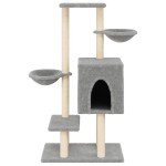 vidaXL Ansamblu pisici cu stâlpi de zgâriat, gri deschis, 117cm, sisal vidaXL Ansamblu pisici cu stâlpi de zgâriat, gri deschis, 117cm, sisal
