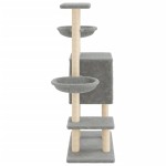 vidaXL Ansamblu pisici cu stâlpi de zgâriat, gri deschis, 117cm, sisal vidaXL Ansamblu pisici cu stâlpi de zgâriat, gri deschis, 117cm, sisal
