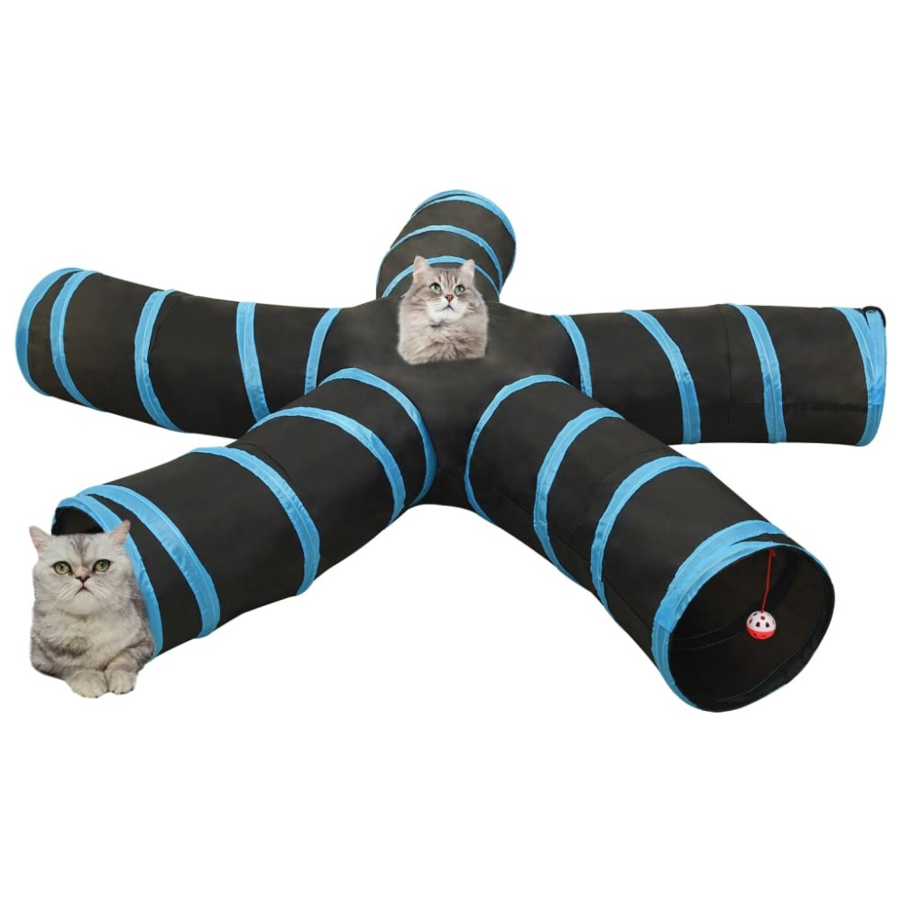 vidaXL Tunel pentru pisici 5 căi, negru și albastru, 25 cm, poliester