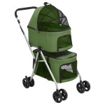 vidaXL Cărucior pliabil câini 2 niveluri verde 83x48x97 cm textil vidaXL Cărucior pliabil câini 2 niveluri verde 83x48x97 cm textil