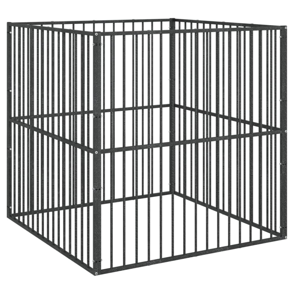 vidaXL Țarc pentru câini cu 4 panouri, negru, oțel galvanizat
