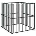 vidaXL Țarc pentru câini cu 4 panouri, negru, oțel galvanizat