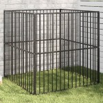vidaXL Țarc pentru câini cu 4 panouri, negru, oțel galvanizat