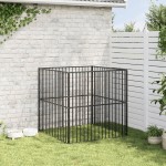 vidaXL Țarc pentru câini cu 4 panouri, negru, oțel galvanizat