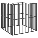 vidaXL Țarc pentru câini cu 4 panouri, negru, oțel galvanizat