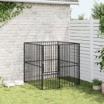 vidaXL Țarc pentru câini cu 4 panouri, negru, oțel galvanizat