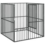 vidaXL Țarc pentru câini cu 4 panouri, negru, oțel galvanizat