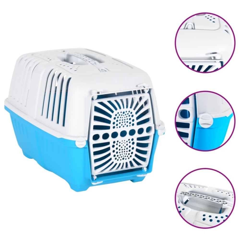vidaXL Cutie transport animale alb/albastru 48x31,5x33cm polipropilenă