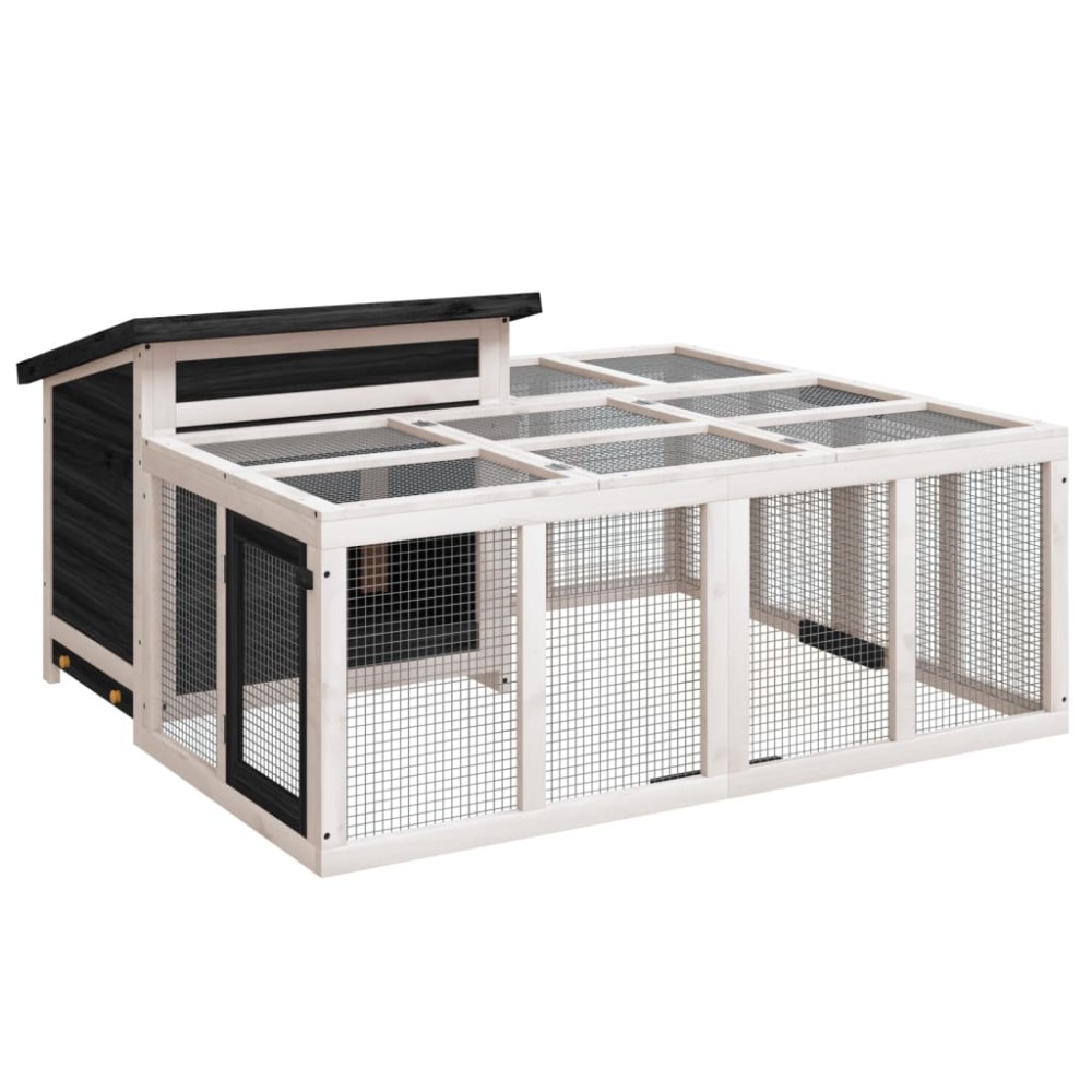 vidaXL Cușcă pentru iepuri gri 144x123x67,5 cm din lemn masiv de pin