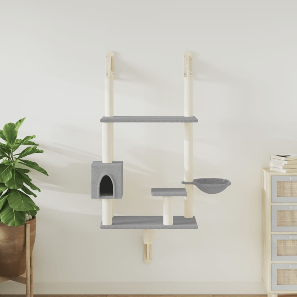 vidaXL Ansamblu pisici perete cu stâlp zgâriere, gri deschis, 153 cm