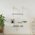 vidaXL Ansamblu pisici perete cu stâlp zgâriere, gri deschis, 153 cm vidaXL Ansamblu pisici perete cu stâlp zgâriere, gri deschis, 153 cm