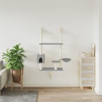 vidaXL Ansamblu pisici perete cu stâlp zgâriere, gri deschis, 153 cm vidaXL Ansamblu pisici perete cu stâlp zgâriere, gri deschis, 153 cm