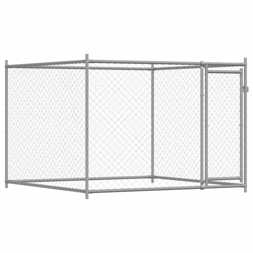 vidaXL Cușcă pentru câini cu ușă, gri, 2x2x1,5 m, oțel galvanizat