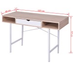 vidaXL Birou cu un sertar, alb și culoarea stejarului