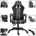 vidaXL Scaun pentru jocuri, gri, piele ecologică
