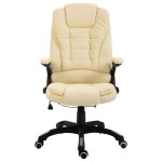 vidaXL Scaun de birou, crem, piele ecologică vidaXL Scaun de birou, crem, piele ecologică