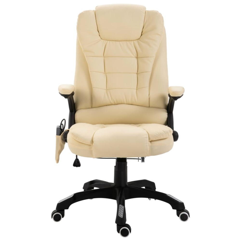 vidaXL Scaun de birou cu masaj, crem, piele ecologică