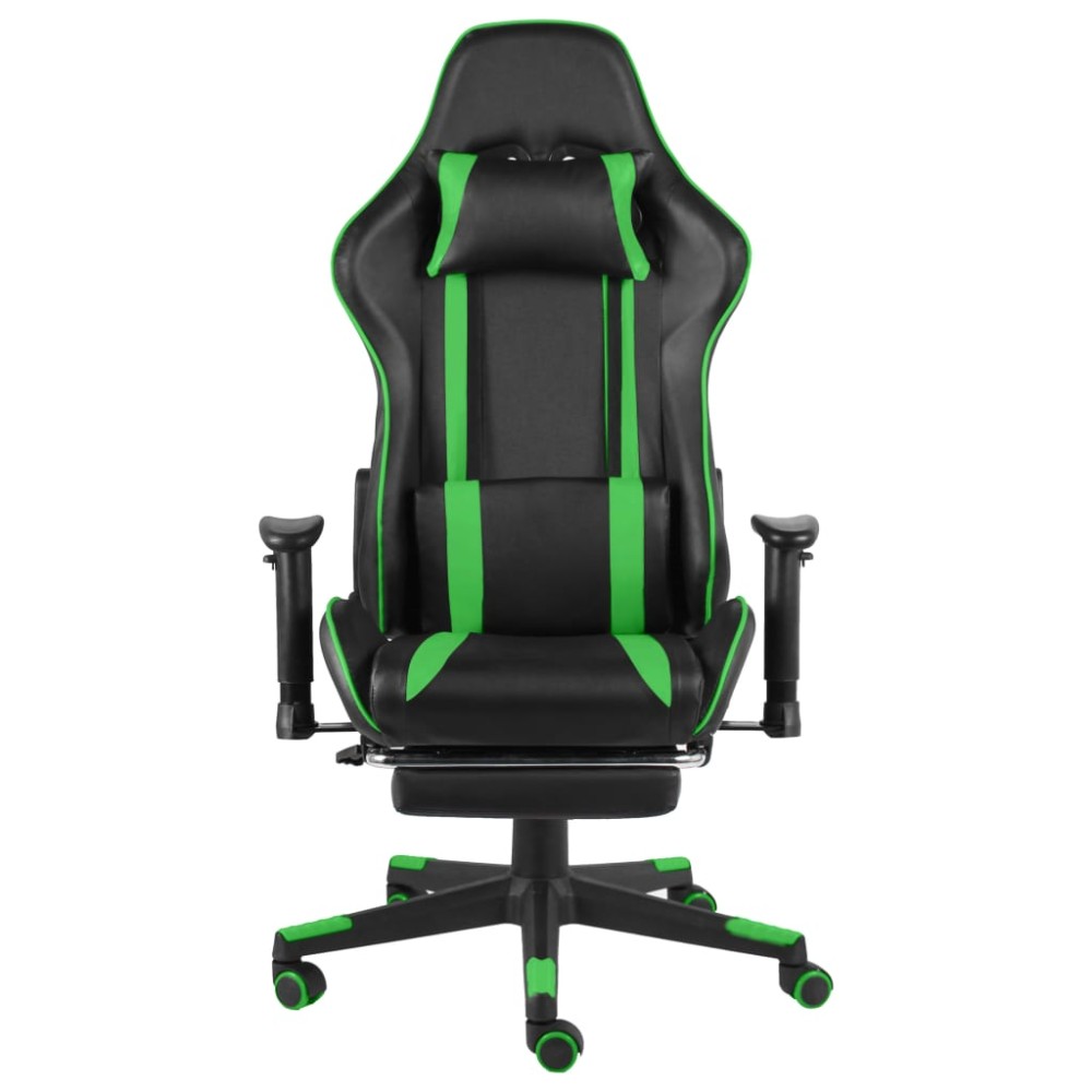 vidaXL Scaun de jocuri pivotant cu suport de picioare, verde, PVC