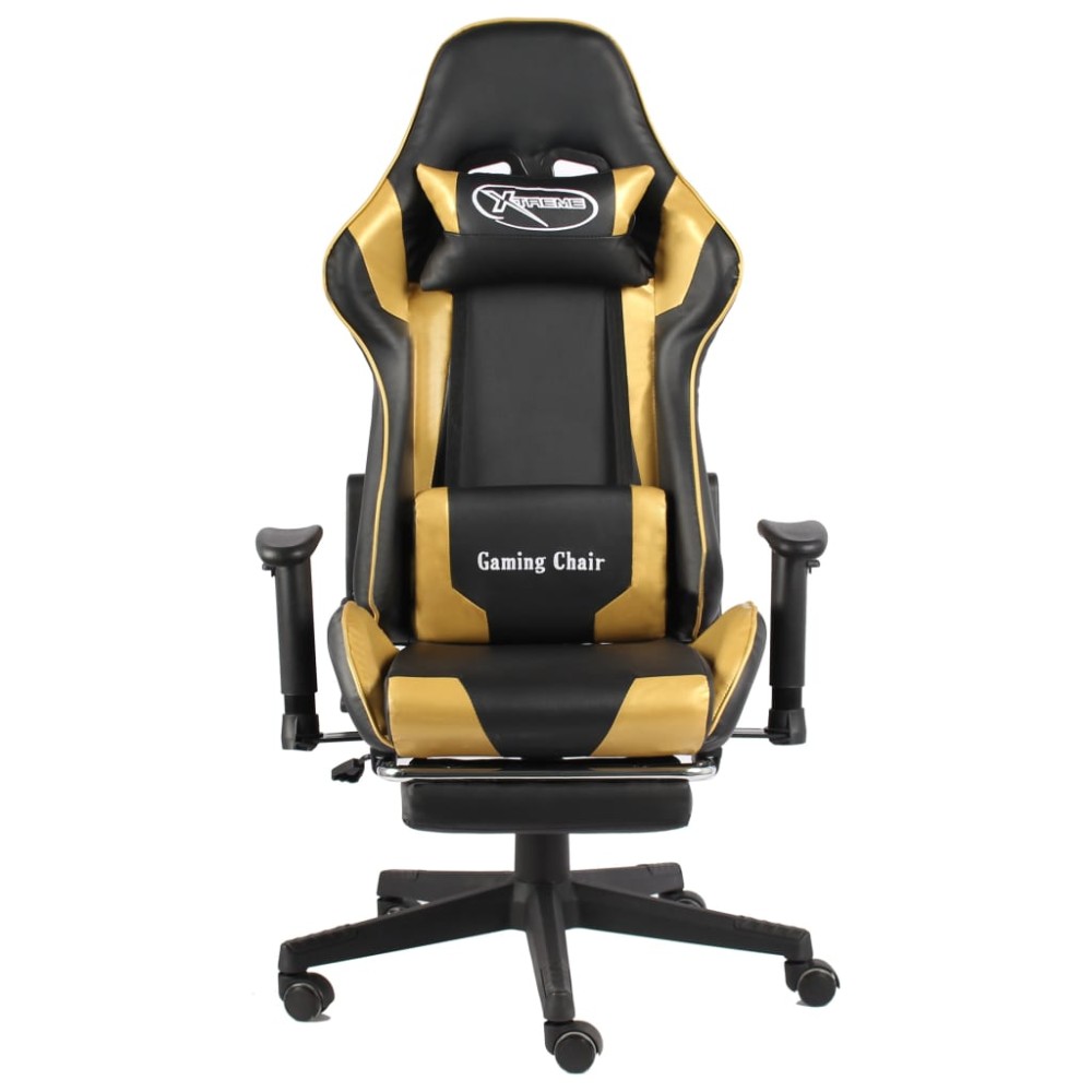 vidaXL Scaun de jocuri pivotant cu suport de picioare, auriu, PVC
