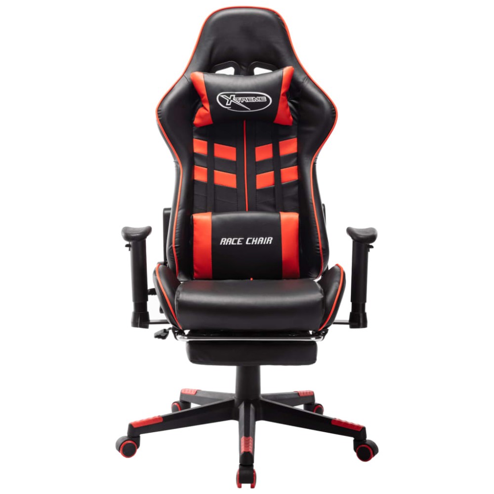 vidaXL Scaun jocuri cu suport picioare, negru/roșu, piele artificială