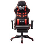vidaXL Scaun jocuri cu suport picioare, negru/roșu, piele artificială vidaXL Scaun jocuri cu suport picioare, negru/roșu, piele artificială